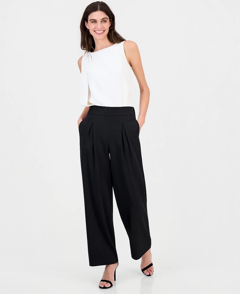 Anne Klein Women's Pull-On High-Rise Pleated Pants