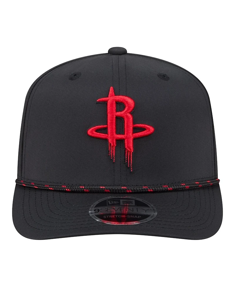 New Era Men's Black Houston Rockets Sport Rope Vented Stretch-Snap 9SEVENTY Hat