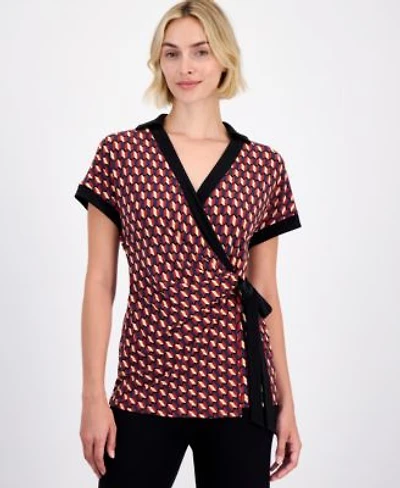 Anne Klein Womens Collared Wrap Top