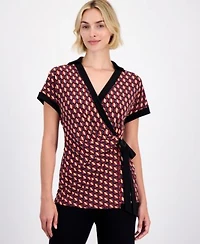 Anne Klein Womens Collared Wrap Top