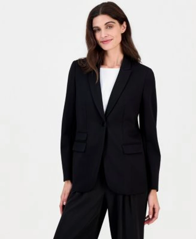 Anne Klein Womens Triple Pocket One Button Jacket