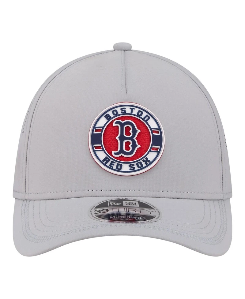 New Era Men's Gray Boston Red Sox Patch 39THIRTY A-Frame M-Crown Perforated Flex Hat