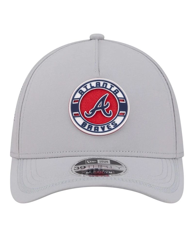 New Era Men's Gray Atlanta Braves Patch 39THIRTY A-Frame M-Crown Perforated Flex Hat