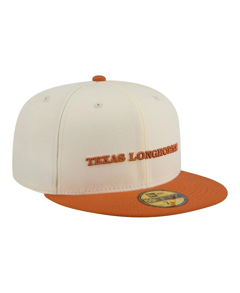 New Era Men's Cream/Texas Orange Texas Longhorns Two-Tone Script 59FIFTY Fitted Hat