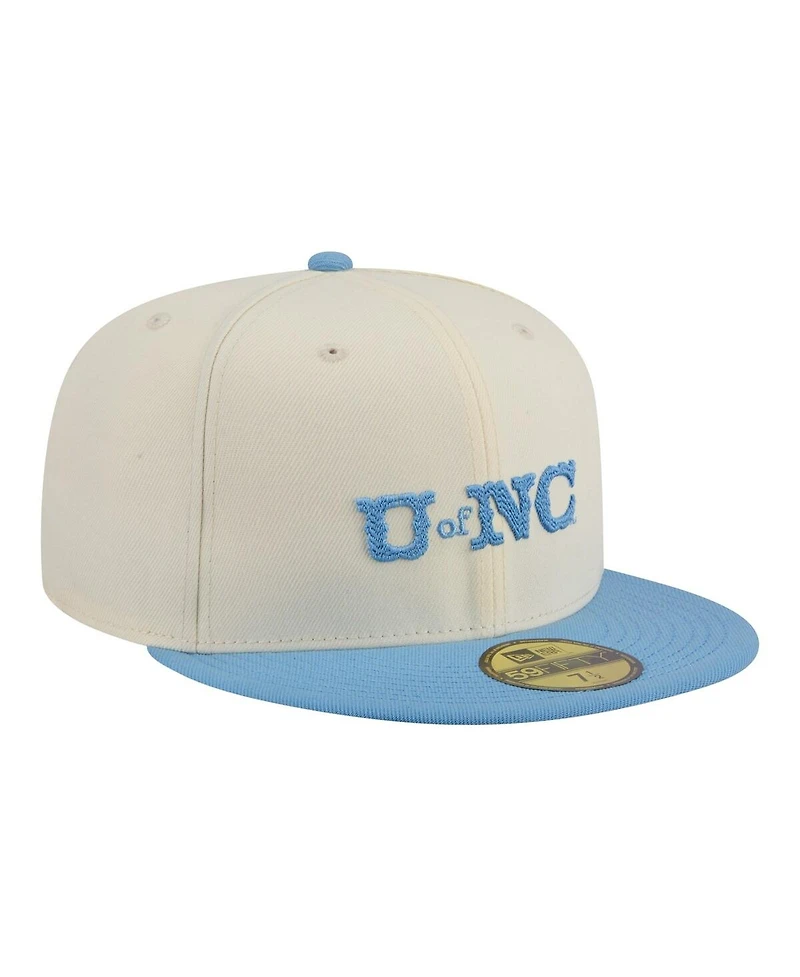 New Era Men's Cream/Carolina Blue North Carolina Tar Heels Two-Tone Script 59FIFTY Fitted Hat