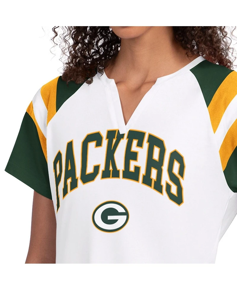 Starter Women's White Green Bay Packers Game On Notch Neck T-Shirt