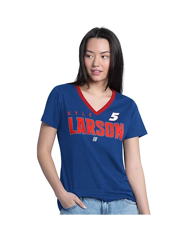 G-iii 4Her by Carl Banks Women's Blue Kyle Larson Best Team V-Neck T-Shirt