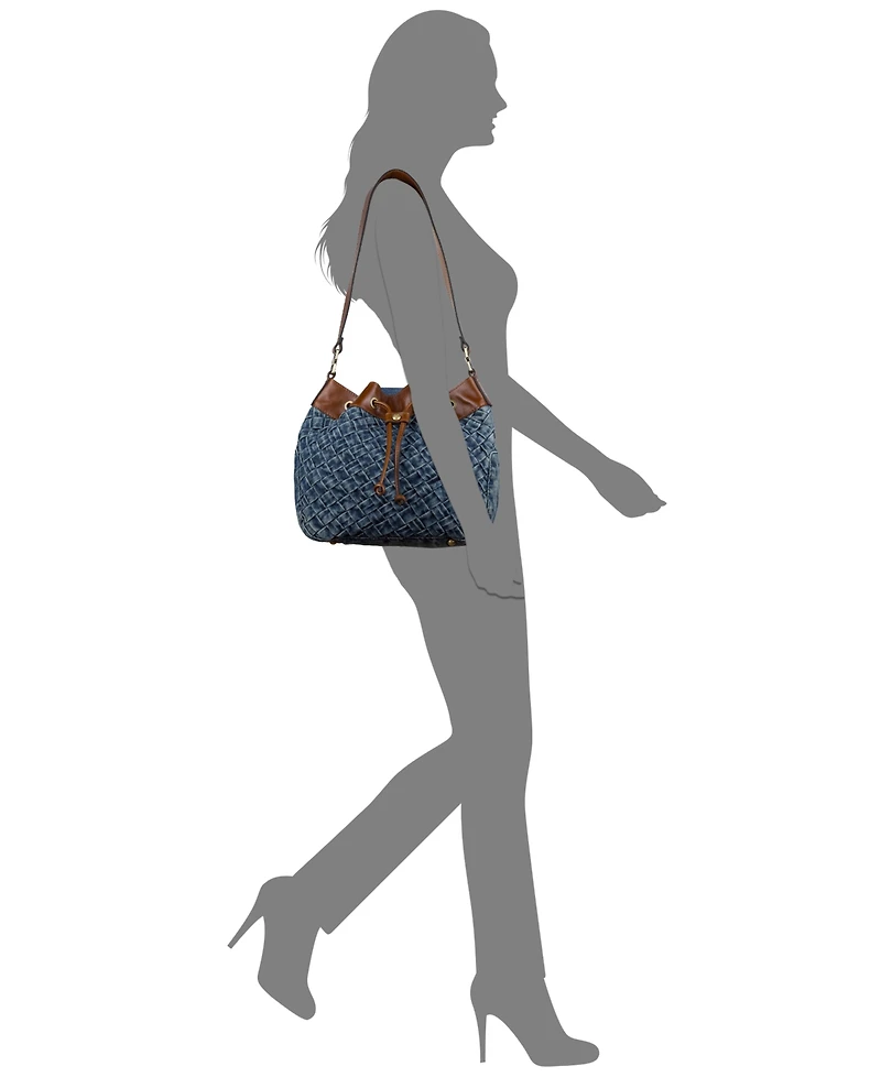 Patricia Nash Belamy Drawstring Washed Woven Denim Small Bucket Bag