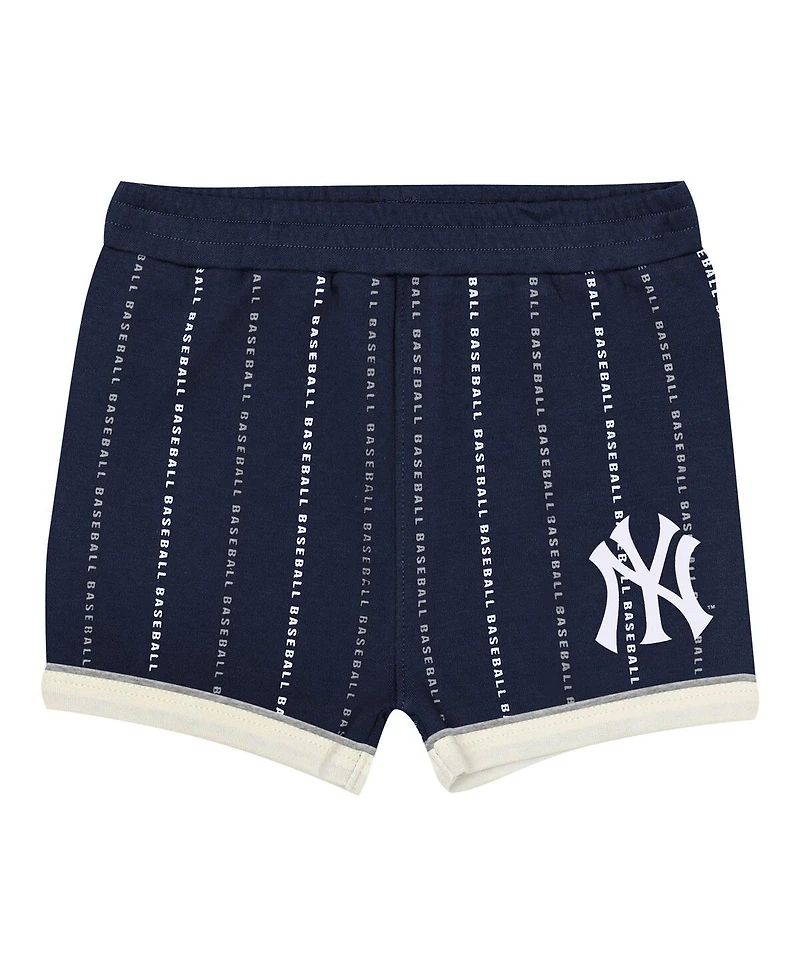 Outerstuff Baby Boys and Girls 2-Piece White/Navy New York Yankees Lead Run Diaper Cover Bodysuit Shorts Set