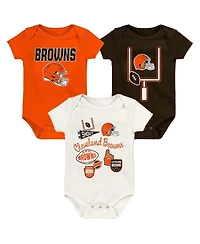 Outerstuff Baby Boys and Girls 3-Pack Cleveland Browns Littlest Player Bodysuit Set
