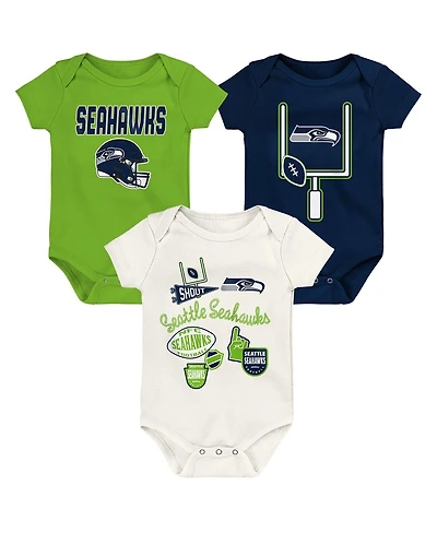 Outerstuff Baby Boys and Girls 3-Pack Seattle Seahawks Littlest Player Bodysuit Set