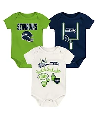 Outerstuff Baby Boys and Girls 3-Pack Seattle Seahawks Littlest Player Bodysuit Set