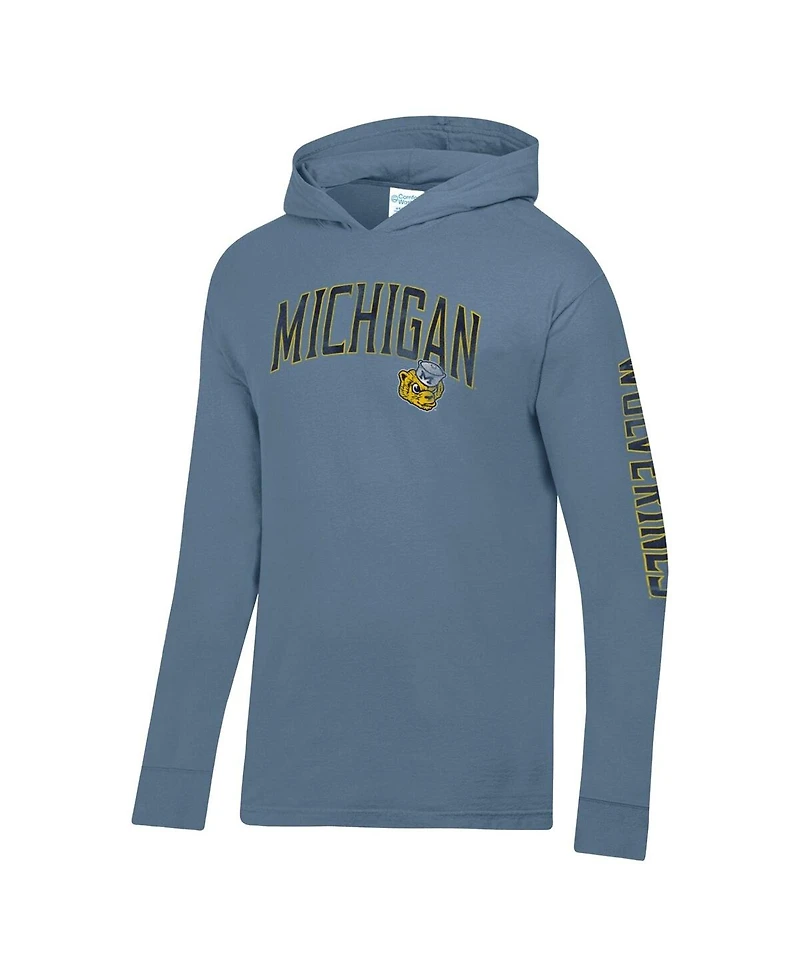 Comfortwash Men's Blue Michigan Wolverines Long Sleeve Hooded T-Shirt