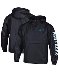 Champion Men's Black Carolina Panthers Packable Hooded Windbreaker Half-Zip Jacket