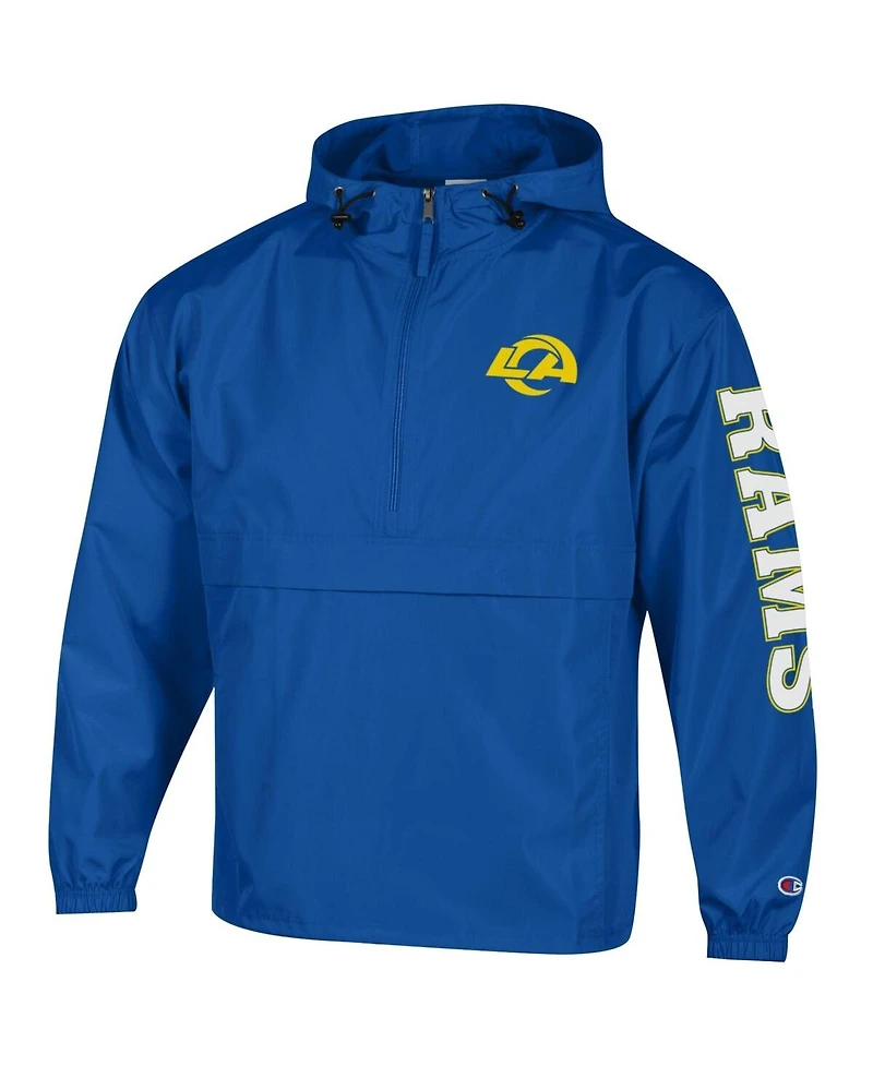 Champion Men's Royal Los Angeles Rams Packable Hooded Windbreaker Half-Zip Jacket