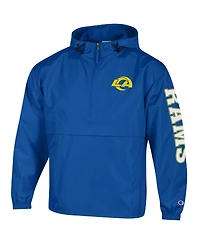 Champion Men's Royal Los Angeles Rams Packable Hooded Windbreaker Half-Zip Jacket