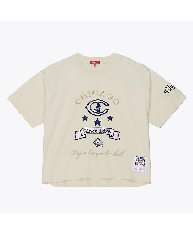 Mitchell & Ness Women's Cream Chicago Cubs Cooperstown Yacht Rock Boxy Cropped T-Shirt