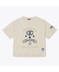 Mitchell & Ness Women's Cream Chicago Cubs Cooperstown Yacht Rock Boxy Cropped T-Shirt
