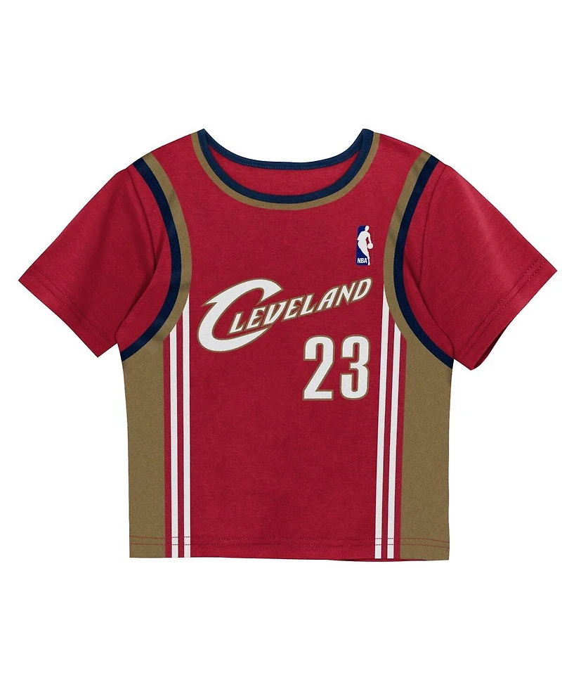 Mitchell & Ness Toddler 2-Piece LeBron James Burgundy Cleveland Cavaliers Play by Place T-Shirt and Shorts Set