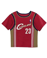 Mitchell & Ness Toddler 2-Piece LeBron James Burgundy Cleveland Cavaliers Play by Place T-Shirt and Shorts Set