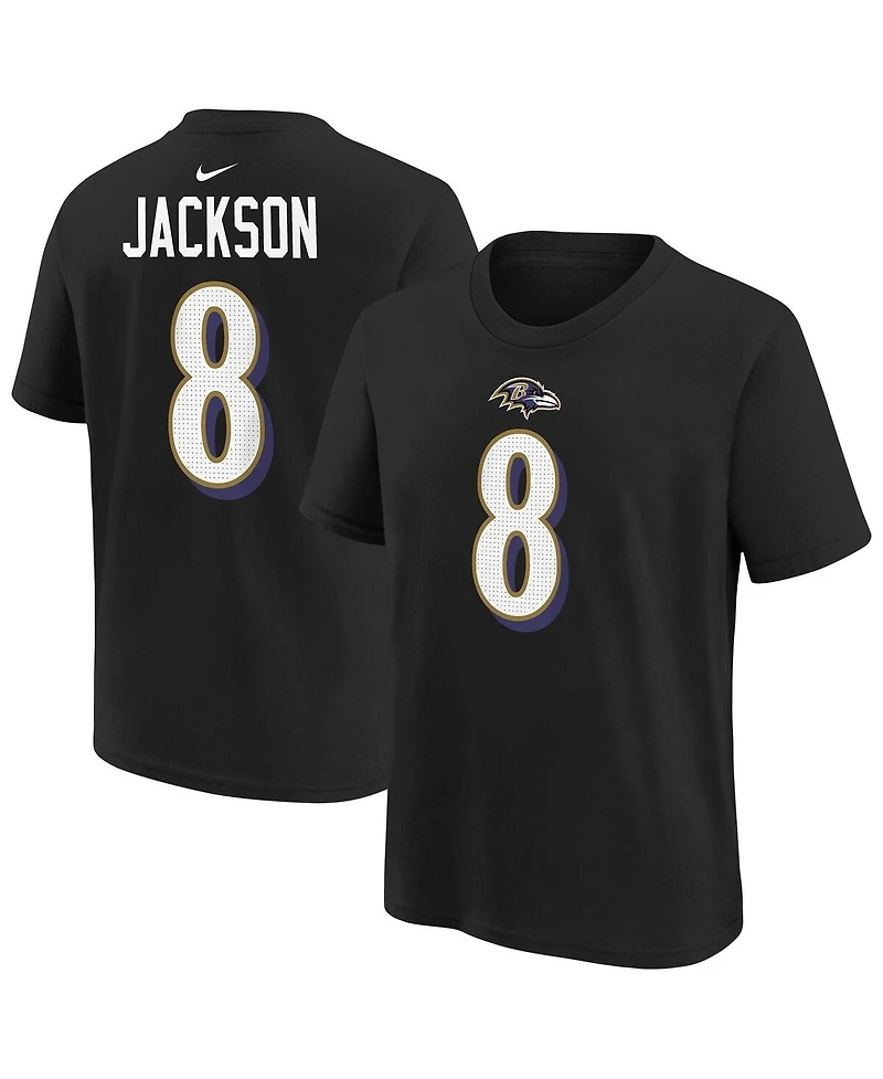 Nike Big Boys and Girls Lamar Jackson Black Baltimore Ravens Player Name & Number T-Shirt