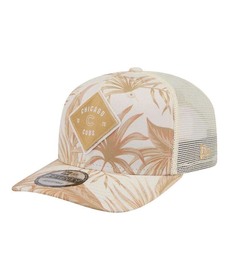 New Era Men's Tan Chicago Cubs Tonal Palm 9SEVENTY Adjustable Trucker Hat