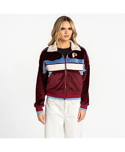 The Wild Collective Women's Burgundy Philadelphia Phillies Velvet Cord Full-Zip Jacket