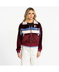 The Wild Collective Women's Burgundy Philadelphia Phillies Velvet Cord Full-Zip Jacket