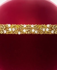 Holiday Lane Holiday Toile Burgundy Ball with Beaded Band Ornament, Macy's Exclusive