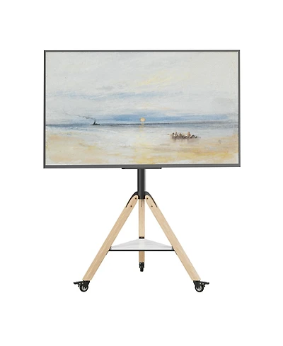Unho Corner Floor Tv Stand with Wheels for 40-75 Inch Tvs, Wood Tripod TV Mount, Vesa 600x400 up to 88lbs