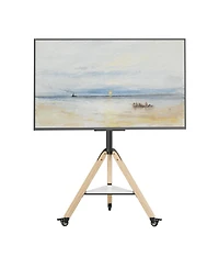 Unho Corner Floor Tv Stand with Wheels for 40-75 Inch Tvs, Wood Tripod TV Mount, Vesa 600x400 up to 88lbs