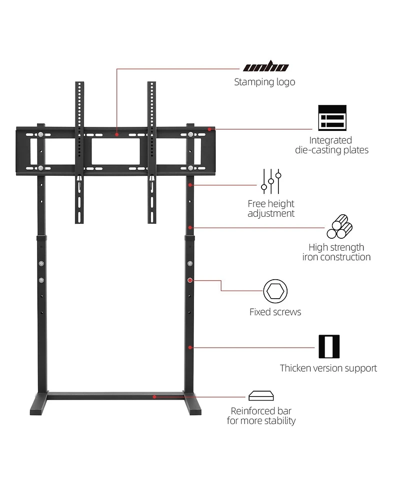 Unho Free Standing Floor Tv Stand, Against The Wall Tv Bracket, Height Adjustable Mount for 32-85 Inch Flat Panel Tv