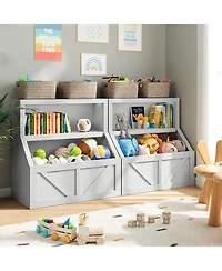 homfan Kids Bookshelf and Toy Storage, 2 Tier Toy Organizer with Storage Cabinet, Toddler 2 Shelf Bookcase for Playroom, Living Room, Classroom
