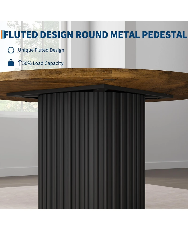homfan Round Dining Table for 4 to 6 with Wave Metal Pedestal Base, 47.24 Kitchen and Room