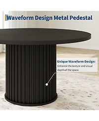 homfan Round Dining Table for 4 to 6 with Wave Metal Pedestal Base, 47.24 Kitchen and Room