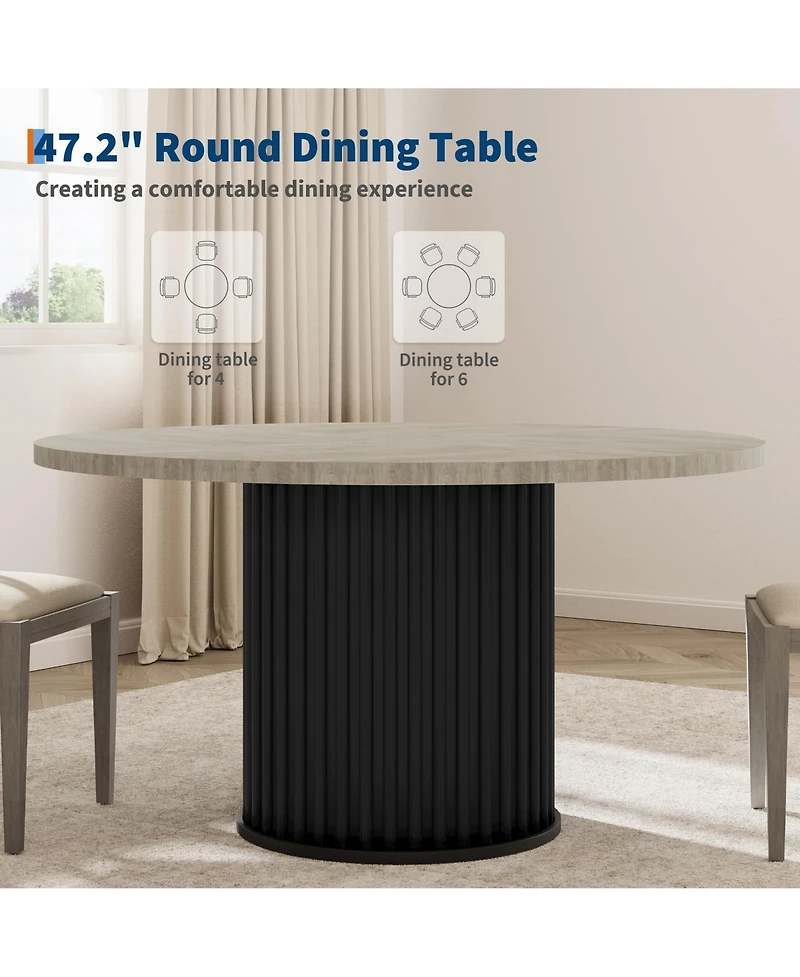 homfan Round Dining Table for 4 to 6 with Wave Metal Pedestal Base, 47.24 Kitchen and Room