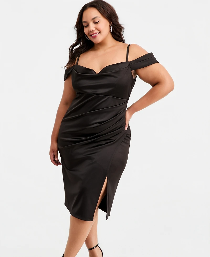 B Darlin Trendy Plus Off-Shoulder Spaghetti-Strap Dress