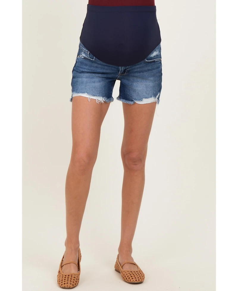 Pinkblush Maternity Navy Distressed Fringe Hem Shorts