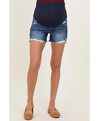 Pinkblush Maternity Navy Distressed Fringe Hem Shorts