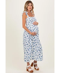 Pinkblush Maternity Ivory Smocked Bodice Tie Straps Floral Print Maxi Dress