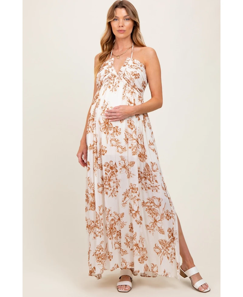 Pinkblush Maternity Light Blue Floral Tie-Back Halter Maxi Dress