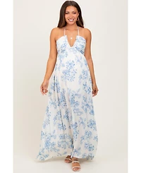 Pinkblush Maternity Light Blue Floral Tie-Back Halter Maxi Dress