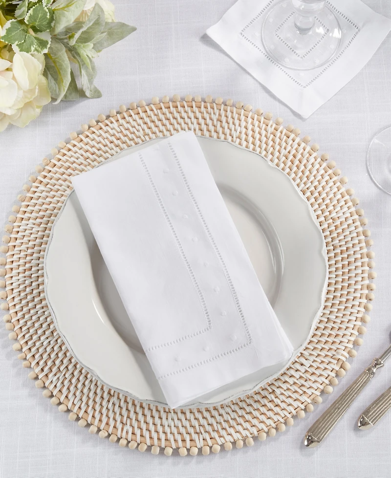 Saro Lifestyle Swiss Dot Collection Embroidered and Hemstitch Napkins, Set of 12