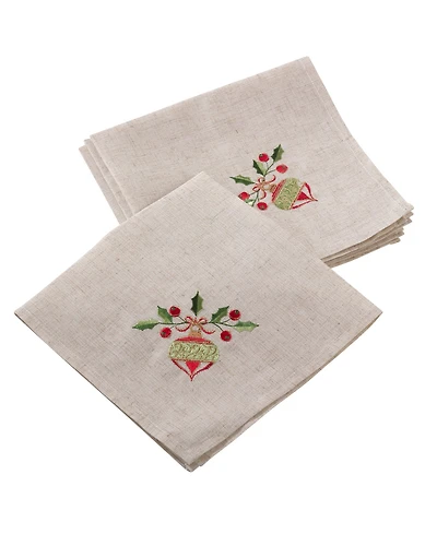 Saro Lifestyle Embroidered Ornament Design Christmas Napkins, Set of 4