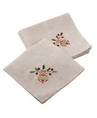 Saro Lifestyle Embroidered Ornament Design Christmas Napkins, Set of 4