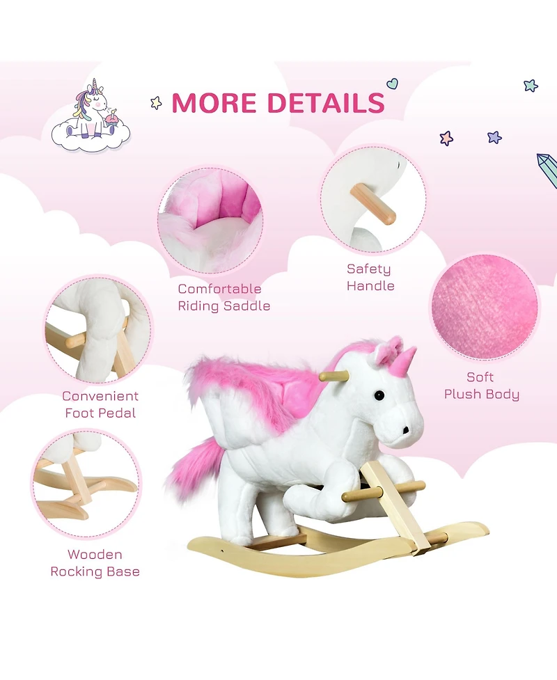 Qaba Kids Rocking Chair with Sound, Wood Base Seat, Unicorn