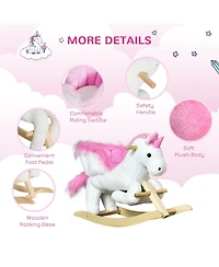 Qaba Kids Rocking Chair with Sound, Wood Base Seat, Unicorn