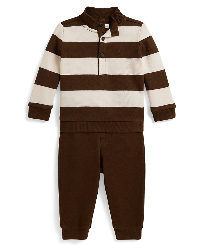 Polo Ralph Lauren Baby Boys' Striped Estate-Rib Pullover Top and Pants, 2-Piece Set