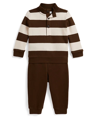 Polo Ralph Lauren Baby Boys' Striped Estate-Rib Pullover Top and Pants, 2-Piece Set