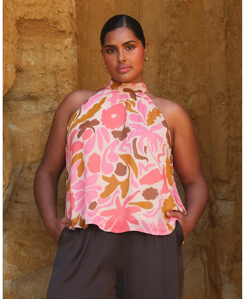 Estelle Plus Luciana Floral Halter Relaxed Summer Top